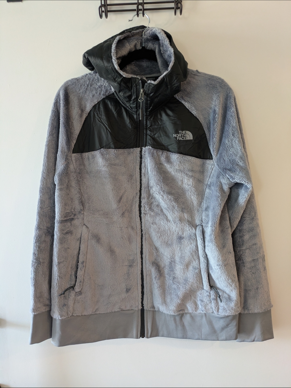 The North Face Gray Fleece Jacket with Black Hood Panel Women's Size Medium